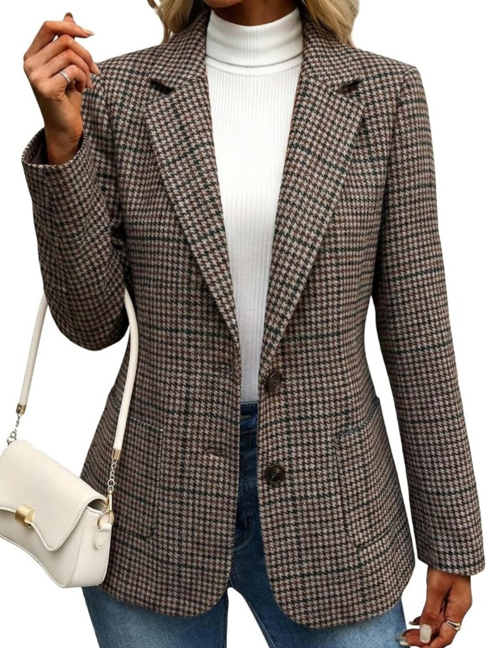 Chic Plaid Blazer for Women | Houndstooth Jacket | Business Casual Style